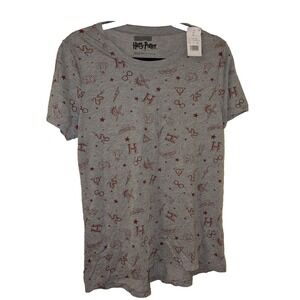 Harry Potter Heather Grey All Over Print Graphic T-Shirt Large JT17028